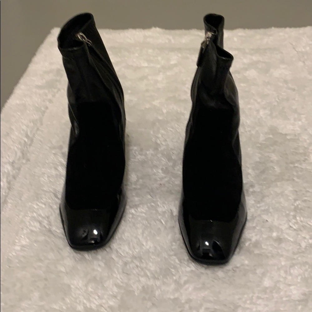 Doir patent leather and suede booties